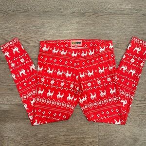 Tipsy Elves Red Snowflake & Reindeer Stretch Pants Tights Leggings Size Large